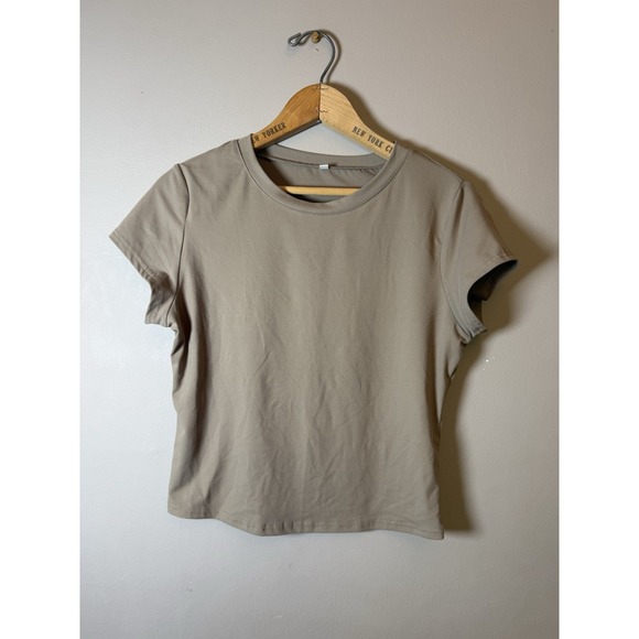 Stretch Cropped T Shirt Womens Medium Taupe, tan Short Sleeve - Picture 1 of 5